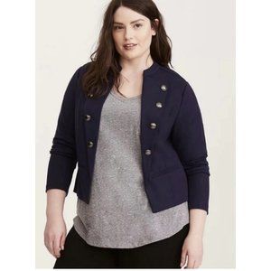 Torrid Navy Blue Stretch Ponte Knit Military Open Jacket Women’s Size 5 5X NWT